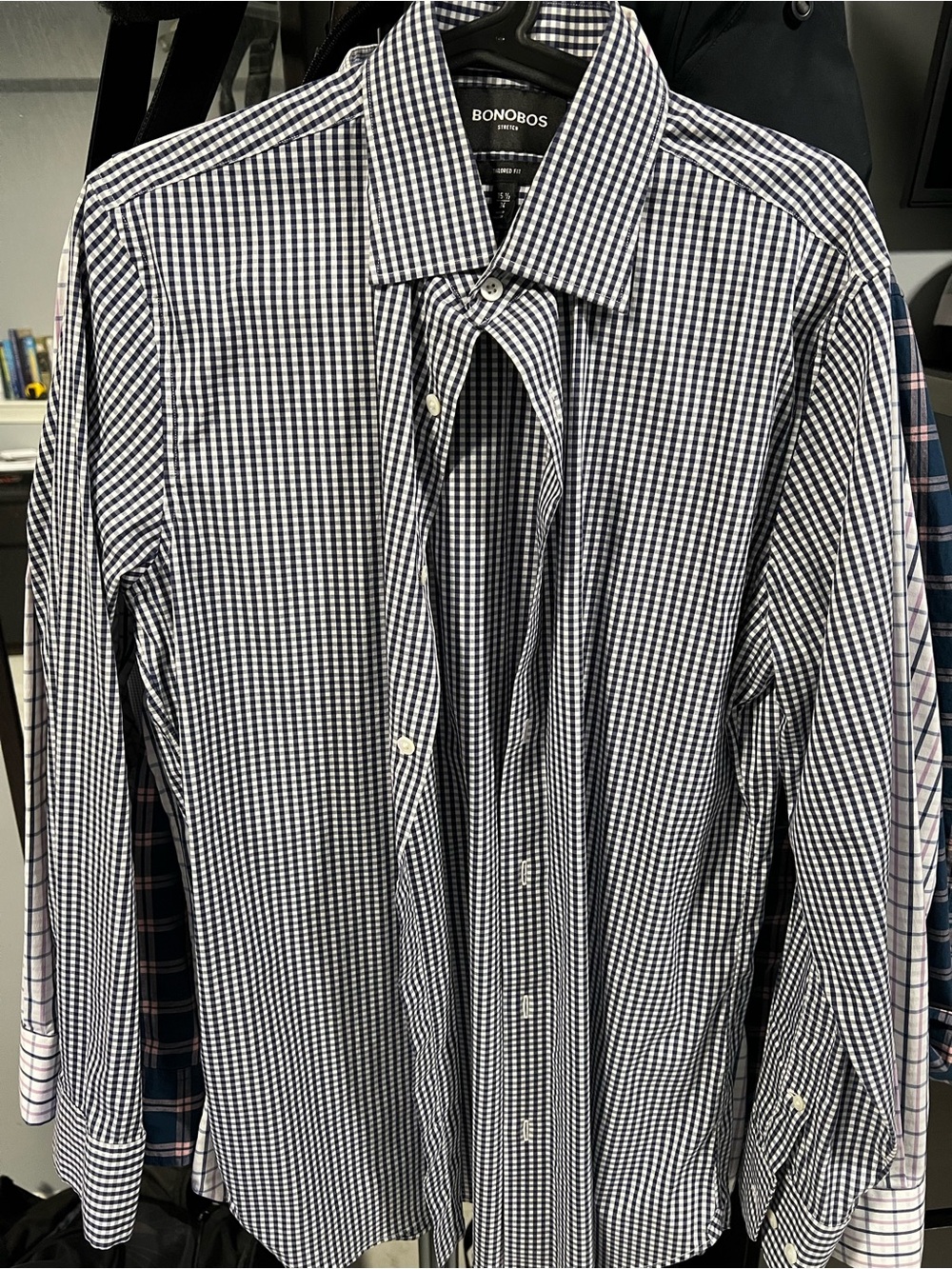 Bonobos Men's Navy and White Check Dress Shirt - Classic Gingham